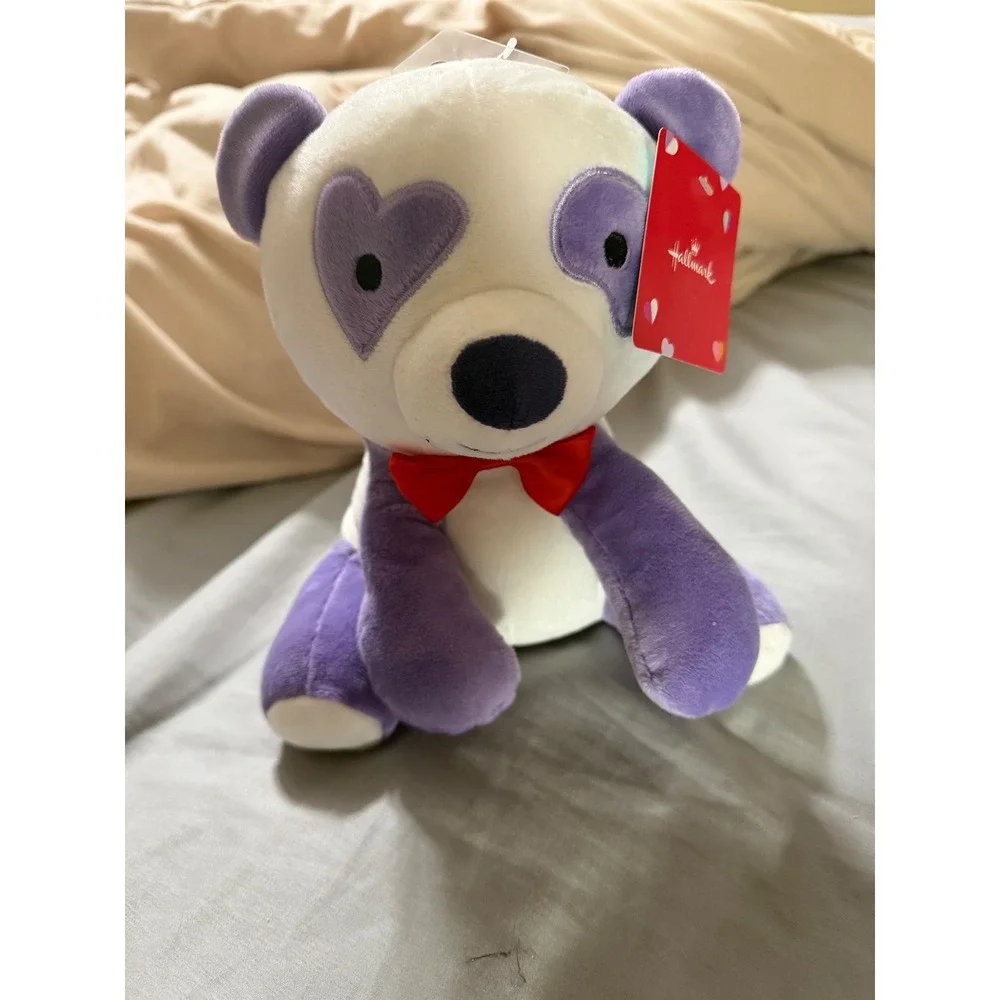 Hallmark‎ Purple Panda Valentine Plush Stuffed Animal Heart Eyes Red Bow NWT